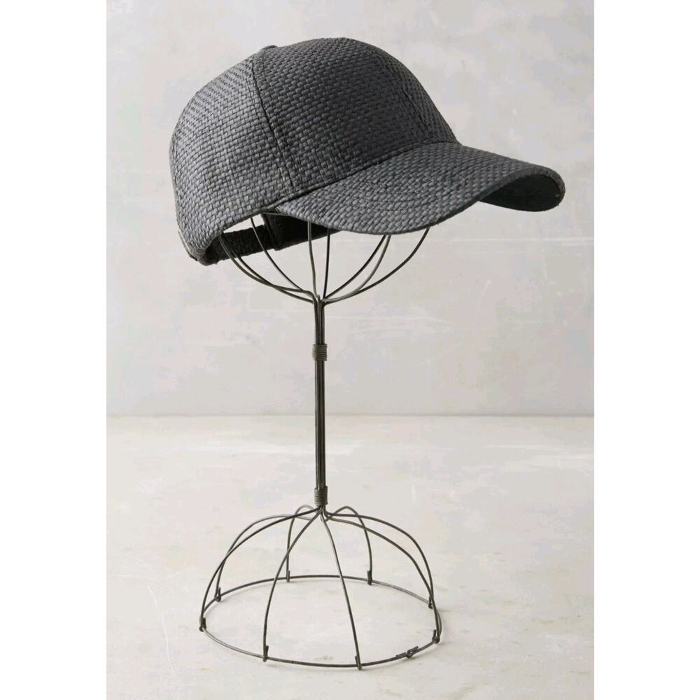 Wyeth Solid Black Woven Straw Baseball Cap Unisex One-Size Adjustable Sun Hat